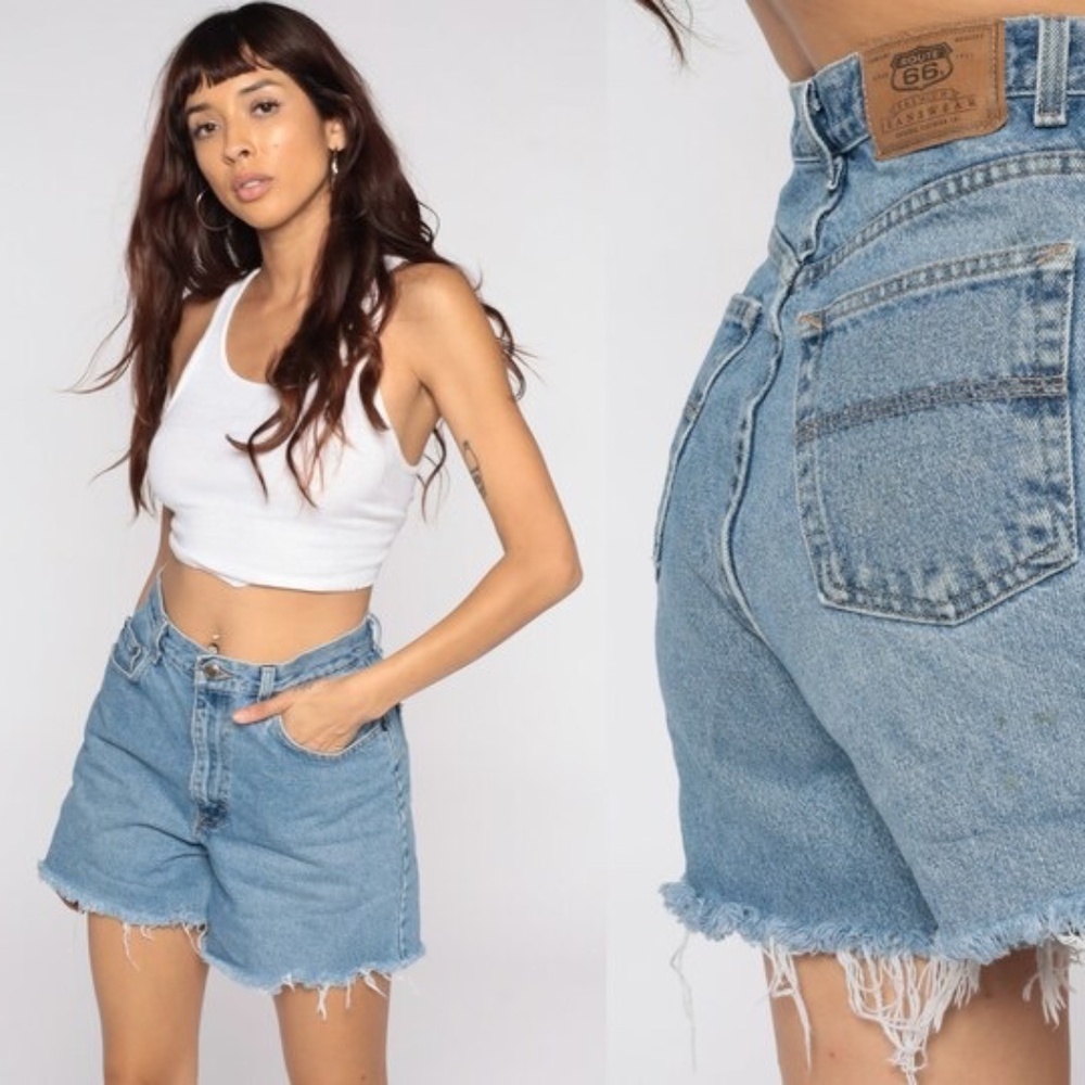 Vintage 90's Route 66 Distressed Frayed Highwaisted  Denim Jean Shorts 32 - Picture 2 of 13